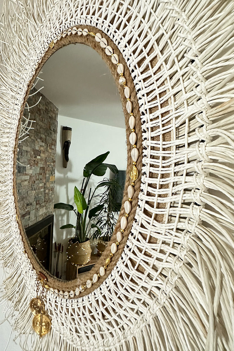 miroir bohème XXL en fibres naturelles décoration intérieure MIYA