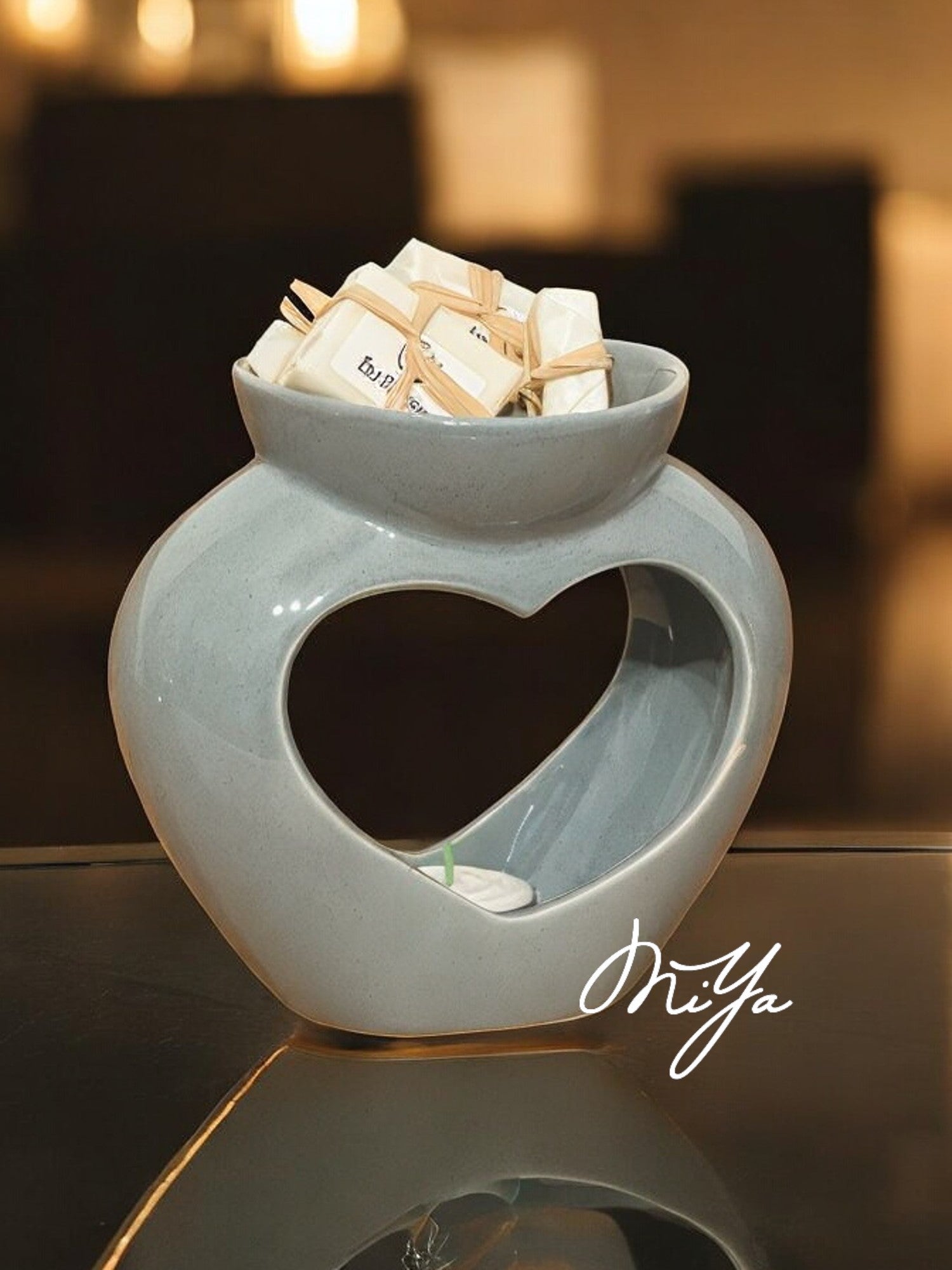 Coffret Brûleur & Fondants parfumés Cœur Gris | MIYA